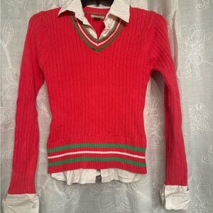 Maurices Preppy Pink V-Neck Sweater with Green Accents